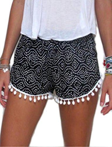 Women's Loose High Waisted Tribal Print Shorts Casual Pom-Poms Beach Shorts