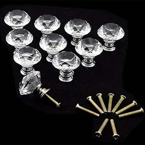JIEAK 10Pcs Crystal Glass Door Knob Drawer Cabinet Knob Cupboard Drawer Pull Handle Kitchen Handle Screw Clear
