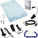 Sony Reader Pocket Edition PRS-300 Rubberized Silicone Skin Case Cover (Blue), Screen Protector, USB Data HotSync / Charging Cable, Car Charger, Wall Charger Power Adapter, eBook Max Bright LED Light, Earphones, and a Free Carabiner key Chain