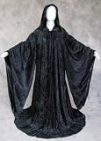 Black Wizard Robe Costume by Artemisia Designs - Lined Hood and Bell Sleeves