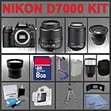 IMAGE OF Nikon D7000 SLR 16.2MP Digital Camera with 18-55mm VR Lens and 55-200mm VR Lens + Huge Accessories Package Including Wide Angle Macro Lens + Telephoto Lens + 8gb SDHC Memory Card + Hi-Speed SD Card Reader + Digital Flash + Extended Life Battery + Tripod + LCD Lens Cleaner Kit + LCD Screen Protectors + Memory Card Wallet + Carrying Case + Cleaning Cloth