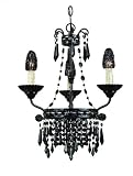 AF Lighting 7318-4H Savoy Candle Base Mini Chandelier, Black with Bulb Covers, Black Glass Beads and crystals