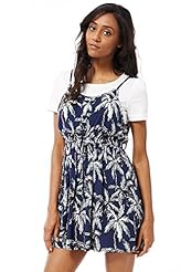 Elasticized   Waistline Short Sleeves Elastane/Polyester Tropical Print Skater Dress 