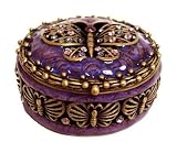 Purple Oval Butterfly Trinket Box