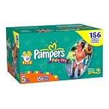 Pampers Baby-Dry Diapers, Size 5 (27+ Lbs), Economy Plus Pack, 156 Diapers