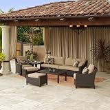 RST Outdoor Delano Sofa and Club Chair Seating Set with Coffee and End Table Patio Furniture - 7-Piece