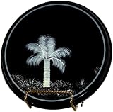 ArtisanStreet's Round Stove Burner Cover Set, Set of 4. Hand Painted with Unusual Nighttime Palm Tree Design in Silvery White on Black.