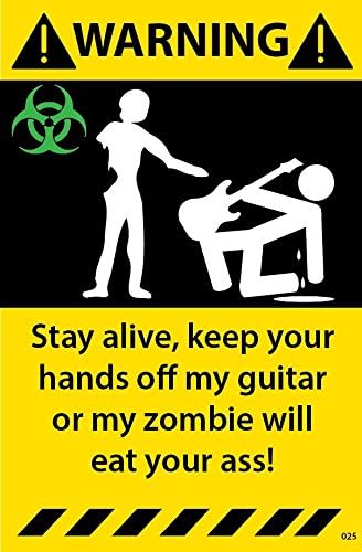 Guitar Zombie Warning Sticker Decal 25