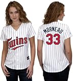 MLB Women's Minnesota Twins Justin Morneau White/Navy Home Short Sleeve 5 Button Synthetic Replica Baseball Jersey  (White/Navy, Large)