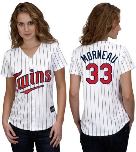 MLB Women's Minnesota Twins Justin Morneau White/Navy Home Short Sleeve 5 Button Synthetic Replica Baseball Jersey Spring 2012  (White/Navy, Large)