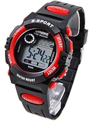 Unisex Sports Digital LED Quartz Alarm Rubber Wrist Watch (Red)