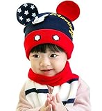 ベビー 帽子 キッズ 冬 帽子 赤ちゃん ニット帽子とマフラー 2点セット 可愛い 保温性 キッズ キャップ クリスマス 新年 お祝い プレゼント お出かけ - ネイビー