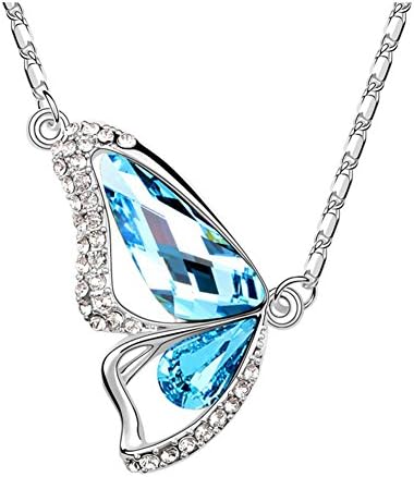 Mondaynoon Swarovski Elements Blue Crystal Butterfly of Liberty Pendant Necklace Fashion Jewelry for Women 15.7"