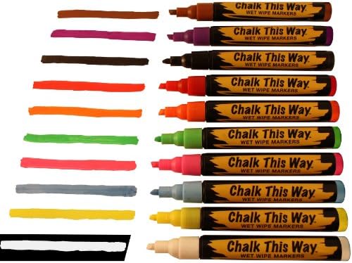 Liquid Chalk Ink Markers - White 8mm Broad Tip. Brilliant Bold Colors. Great Childrens Drawing Chalks. For Chalkboards, Signs, Scrapbooking, etc
