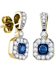 10K Yellow Gold 0.66CT Blue Diamond Fashion Earrings
