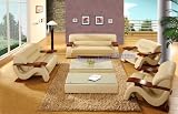 Complete Modern Beige Leather Living Room Set w/ Sofa, Loveseat, 2 Chairs & 2 Coffee Tables