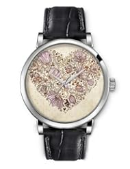 SPRAWL Aanalog Fashion Series Silver Ladies Watches of Genuine Black Leather Strap,Unique Wrist Watch for Women Girls Designed with Heart made ??of flowers