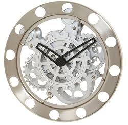 Kikkerland Gear Wall Clock, Nickel/White
