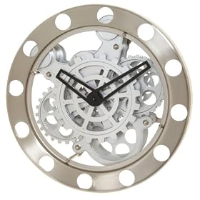 Kikkerland Gear Wall Clock, Nickel/White