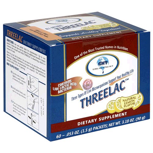 Threelac Probiotic Dietary Supplement, Natural Lemon Flavor, .053-Ounce Packets (Pack of 60)