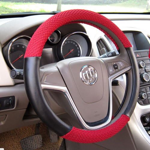Knitted Mesh+Leather Surface Auto Car Steering Wheel Cover Anti Skid Holder Support Protector (Red)