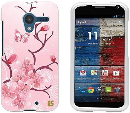 FXclusive® For Moto X First Generation XT1058 ( 2013 Model Only ) 4.7 inches 4G LTE Image Design Graphic Pictorial Pattern Cellphone Shell Cover 2 Pieces Hard Case [ Easy Clip on / Snap on / off ] [Silm Fit Light Weigh] Durable Cell Phone Cases - Cherry Blossom Tatto Design