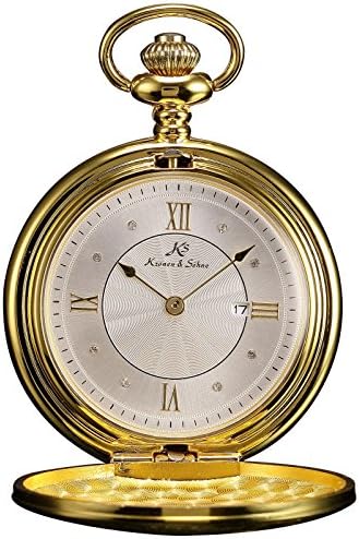 Ks KSP029-US2 Men's Gold Skeleton Alloy Case Day White Roman Numeral Dial Quartz Pocket Watch