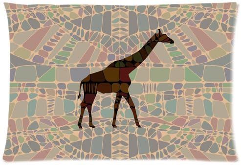 Home Pillow Art Animal Giraffe With Retro Pattern Custom Zippered Bed Pillow Cases 20"X30" (Twin Sides)