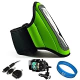 Green SumacLife Moisture Resistant Neoprene Hardcore Workout Armband for Nokia Lumia 900 / Nokia Lumia 910 / Nokia Lumia 610 / Nokia Lumia 710 / Nokia 808 PureView / Nokia Asha 302 / Nokia Lumia 800 / Nokia 603 / Nokia 701 / Nokia N9 / Nokia E6 / Nokia X7 + Universal Windshield Phone Mount + SumacLife TM Wisdom Courage Wristband