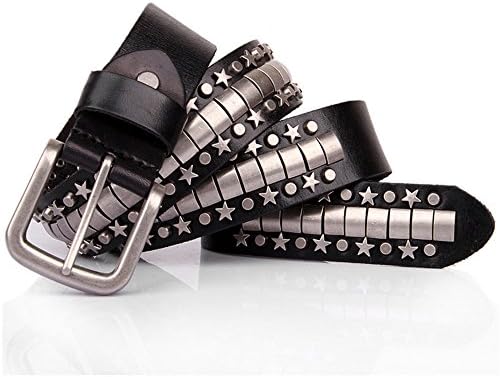 Punk Style Belt,Cowhide Leather Rivet Star Pin Buckle Rock Hip Hop Belt