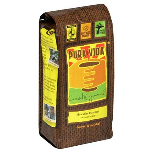 Pura Vida Whole Bean Coffee, Hawaiian Hazelnut, 12-Ounce Bags (Pack of 3)