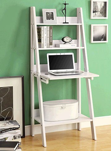 Monarch White 61in High Ladder Bookcase With a Drop Down Desk I 7040