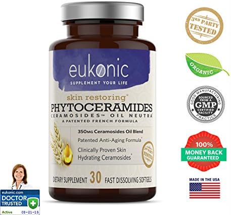 Phytoceramides 350 mg by Eukonic :: 30 Mini Softgels :: Skin Care :: Anti Aging :: Moisturizer :: Natural :: Clinically Proven Formula :: 3rd Party Tested