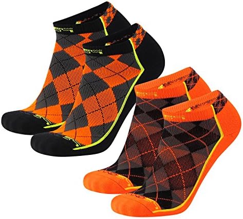 Brand 59 Diamond 2.0 Low Cut Golf Socks (Black/Neon Orange/Graphite (2 Pairs), Large)