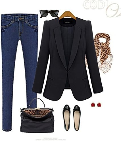 Ulike2 Fashion Womens Long Sleeve Candy Color Blazer Cardigan Jacket Small Suit Coat (L, Black)