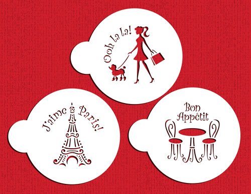 Designer Stencils C882 I Love Paris Cookie Stencil Set, Beige/Semi-Transparent