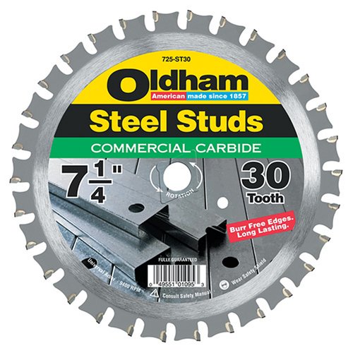 Oldham 725ST30 Commercial 7-1/4-Inch 30 Tooth TCG Steel Stud Cutting Saw Blade with 5/8-Inch and Diamond Knockout Arbor