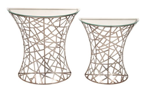 Set of Two Contemporary Metal Glass Console Tables