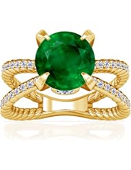 14K Yellow Gold Round Cut Emerald Ring With Sidestones (GIA Certificate)