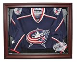 Columbus Blue Jackets Hockey Jersey Display Case, Removable Face with Mahogany Finish Frame