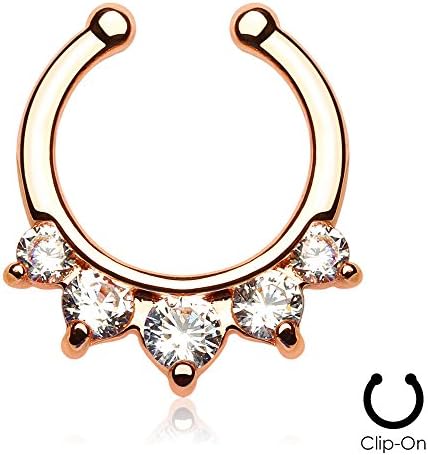 LionGothic Non-Piercing Septum Hanger - Five Paved Gem Gold IP (Rose Gold)