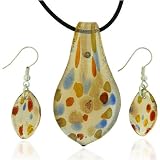 Multi Colored Gems Tone Murano Glass Leaf Drop Design Set