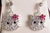 Charming fashion cat diamante earrings - for pierced ears