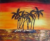 Beachside Palm Trees Under Golden Sunset Oil Painting 20 x 24 inches