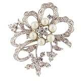 Silver Tone Faux Pearl Rhinestone Flower Pin Brooch