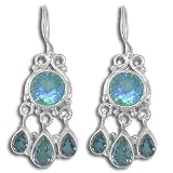 Sterling Silver London Blue and Rainbow Teal Quartz Dangle Earrings by Sajen