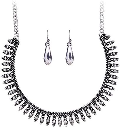 ATHING_Jewelry Western Retro Vintage Lady Jewelry Sets Clear Crystal Water Drop Spider Choker Chunky Necklace&amp;Earrings Wedding Bridal