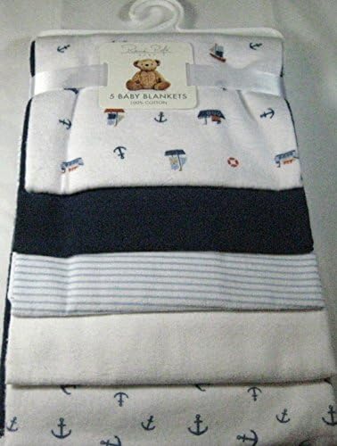 Rene Rolfe 5 Pk.Soft Flannel Baby Boys Receiving Blankets 100% Cotton Blues
