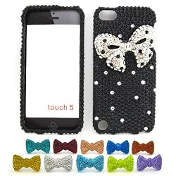 Apple iPod Touch 5 (5th Generation) "Silver Ribbon" Hard Case + 1 Rhinestone Bowtie Dust Plug [Cellular Connection Packaging]