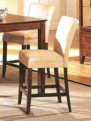 Set of 2 Light Beige Microfiber Fabric Parson Style Counter Height Bar Chair Stool
